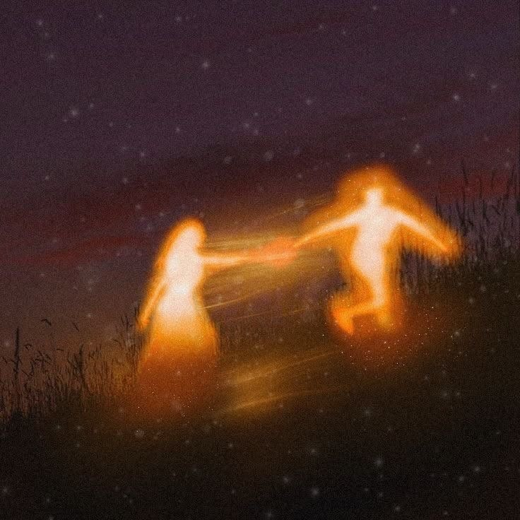 Dos personas brillantes tomadas de la mano